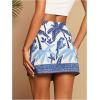 imageMakeMeChic Womens Wrap Skirt Skort Summer Linen Skirt Vacation Boho Mini Short SkirtsBlue and White