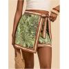 imageMakeMeChic Womens Wrap Skirt Skort Summer Linen Skirt Vacation Boho Mini Short SkirtsGreen Leave Print