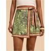 imageMakeMeChic Womens Wrap Skirt Skort Summer Linen Skirt Vacation Boho Mini Short SkirtsGreen Leave Print