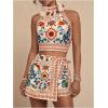 imageMakeMeChic Womens Wrap Skirt Skort Summer Linen Skirt Vacation Boho Mini Short SkirtsGreen and Pink
