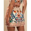 imageMakeMeChic Womens Wrap Skirt Skort Summer Linen Skirt Vacation Boho Mini Short SkirtsGreen and Pink