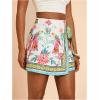 imageMakeMeChic Womens Wrap Skirt Skort Summer Linen Skirt Vacation Boho Mini Short SkirtsGreen and White