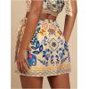 imageMakeMeChic Womens Wrap Skirt Skort Summer Linen Skirt Vacation Boho Mini Short SkirtsKhaki and Blue