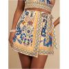 imageMakeMeChic Womens Wrap Skirt Skort Summer Linen Skirt Vacation Boho Mini Short SkirtsKhaki and Blue