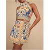 imageMakeMeChic Womens Wrap Skirt Skort Summer Linen Skirt Vacation Boho Mini Short SkirtsKhaki and Blue