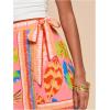 imageMakeMeChic Womens Wrap Skirt Skort Summer Linen Skirt Vacation Boho Mini Short SkirtsPink Bird Print