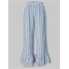 imageMakeMeChic Womens Y2K Gingham Wide Leg Pants Elastic Waist Ruffle Hem Loose Trousers LoungewearBlue