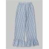 imageMakeMeChic Womens Y2K Gingham Wide Leg Pants Elastic Waist Ruffle Hem Loose Trousers LoungewearBlue