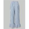 imageMakeMeChic Womens Y2K Gingham Wide Leg Pants Elastic Waist Ruffle Hem Loose Trousers LoungewearBlue