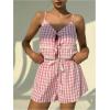 imageMakeMeChic Womens Y2k 2 Piece Outfit Gingham Lace V Neck Tie Front Cami Crop Tops and Shorts SetPink