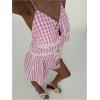 imageMakeMeChic Womens Y2k 2 Piece Outfit Gingham Lace V Neck Tie Front Cami Crop Tops and Shorts SetPink