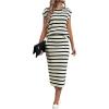 imageMakeMeChic Womens 2 Piece Outfits Striped Round Neck Cap Sleeve Tee Top and Bodycon Midi Skirts SetApricot