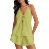 imageMakeMeChic Womens 2 Piece Set Summer Outfits Tie Front Backless Halter Top and Wide Leg Shorts SetLime Green