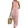 imageMakeMeChic Womens 2 Piece Summer Beach Outfit Linen 3D Floral One Shoulder Tank Tops and Wide Leg Pants SetPink