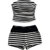 imageMakeMeChic Womens 2 Piece Summer Outfit Striped Strapless Ruched Tube Crop Tops and Shorts SetBlack and White