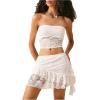 imageMakeMeChic Womens 2 Piece Summer Outfits Floral Lace Bandeau Crop Top and Mini Skirt Matching SetWhite