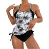 imageMakeMeChic Womens 2 Piece Tankini Sets Tropical Print Racer Back Tie Side Beach SwimsuitBlack and White