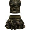 imageMakeMeChic Womens 2 Piece Y2K Outfit Camo Strapless Bandeau Crop Tops and Ruffle Layered Mini Skirt SetMulticolor