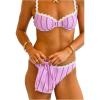 imageMakeMeChic Womens Bikini Sets Striped Ruched Beach Swimsuit with Swim BagMulticolor