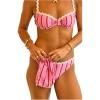 imageMakeMeChic Womens Bikini Sets Striped Ruched Beach Swimsuit with Swim BagPink