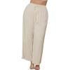 imageMakeMeChic Womens Casual Plus Size High Waist Trousers Drawstring Wide Leg Long PantsBeige