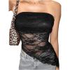 imageMakeMeChic Womens Cheetah Print Tube Top Y2k Strapless Mesh Leopard Print TopsLace Black