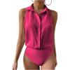 imageMakeMeChic Womens Collared Bodysuit Shirt Swiss Dots Sleeveless Button Front Tank TopsHot Pink