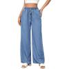 imageMakeMeChic Womens Elastic High Waisted Straight Wide Legs Jeans Tie Front Denim Baggy PantsBlue