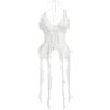 imageMakeMeChic Womens Floral Halter Top Tie Front Y2K Backless Ruffle Trim Fringe CamisoleWhite