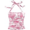 imageMakeMeChic Womens Floral Print Ruched Halter Top Sleeveless Backless Slim Fit Crop TopsHot Pink