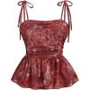 imageMakeMeChic Womens Floral Tie Shoulder Tank Tops Ruched Ruffle Hem Shirred Camisole Crop TopsRust Brown