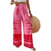 imageMakeMeChic Womens Floral Wide Leg Pants Beach Vacation High Waist Boho Palazzo TrousersHot Pink