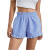 imageMakeMeChic Womens Gingham Ruffle Boxer Shorts Elastic High Waist Pajamas Lounge ShortsBlue S