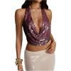 imageMakeMeChic Womens Going Out Tops Sexy Deep V Cowl Neck Blackless Sequin Halter TopBurgundy Sequin