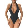imageMakeMeChic Womens Halter Backless Shapewear Bodysuits Deep V Neck Tops LeotardDark Grey