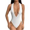 imageMakeMeChic Womens Halter Backless Shapewear Bodysuits Deep V Neck Tops LeotardWhite