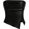 imageMakeMeChic Womens Leather Tops Strapless Concert Bandeau Crop Tube Tops Ruched Split Club ShirtBlack
