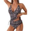imageMakeMeChic Womens Leopard Print Tankini Swimsuits Halter Tie Backless Drawstring SwimsuitMulticolor