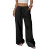 imageMakeMeChic Womens LinenLike Polyester Pants Wide Leg Summer Beach Palazzo PantsBlack