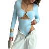 imageMakeMeChic Womens Long Sleeve Cut Out Metal Ring Bodysuit Going Out Leotard TopsBlue