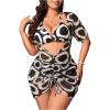 imageMakeMeChic Womens Plus Size 3 Piece Rhinestone Halter Triangle High Waisted Bikini Swimsuit with Cover Up SetBlack and White
