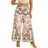 imageMakeMeChic Womens Plus Size Floral Palazzo Pants Elastic Waist Wide Leg Tropical Print Summer TrousersPink