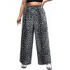 imageMakeMeChic Womens Plus Size Leopard Print Wide Leg Pants Casual Summer Drawstring Waist TrousersGrey