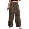 imageMakeMeChic Womens Plus Size Leopard Print Wide Leg Pants Casual Summer Drawstring Waist TrousersMulticolor