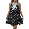 imageMakeMeChic Womens Plus Size Polka Dots Halter Dress Tie Neck Ruffle Hem Short DressesBlack and White
