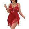 imageMakeMeChic Womens Plus Size Satin Silk Nightgowns V Neck Ruffle Lingerie Sleep DressRed