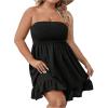 imageMakeMeChic Womens Plus Size Strapless Flare Tube Dress Ruffle Shirred Bandeau Short DressesBlack