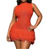 imageMakeMeChic Womens Plus Size Summer Mini Dress Crochet Fringe Sleeveless Mock Neck DressesOrange