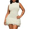 imageMakeMeChic Womens Plus Size Summer Mini Dress Crochet Fringe Sleeveless Mock Neck DressesWhite