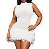 imageMakeMeChic Womens Plus Size Summer Mini Dress Crochet Fringe Sleeveless Mock Neck DressesWhite B